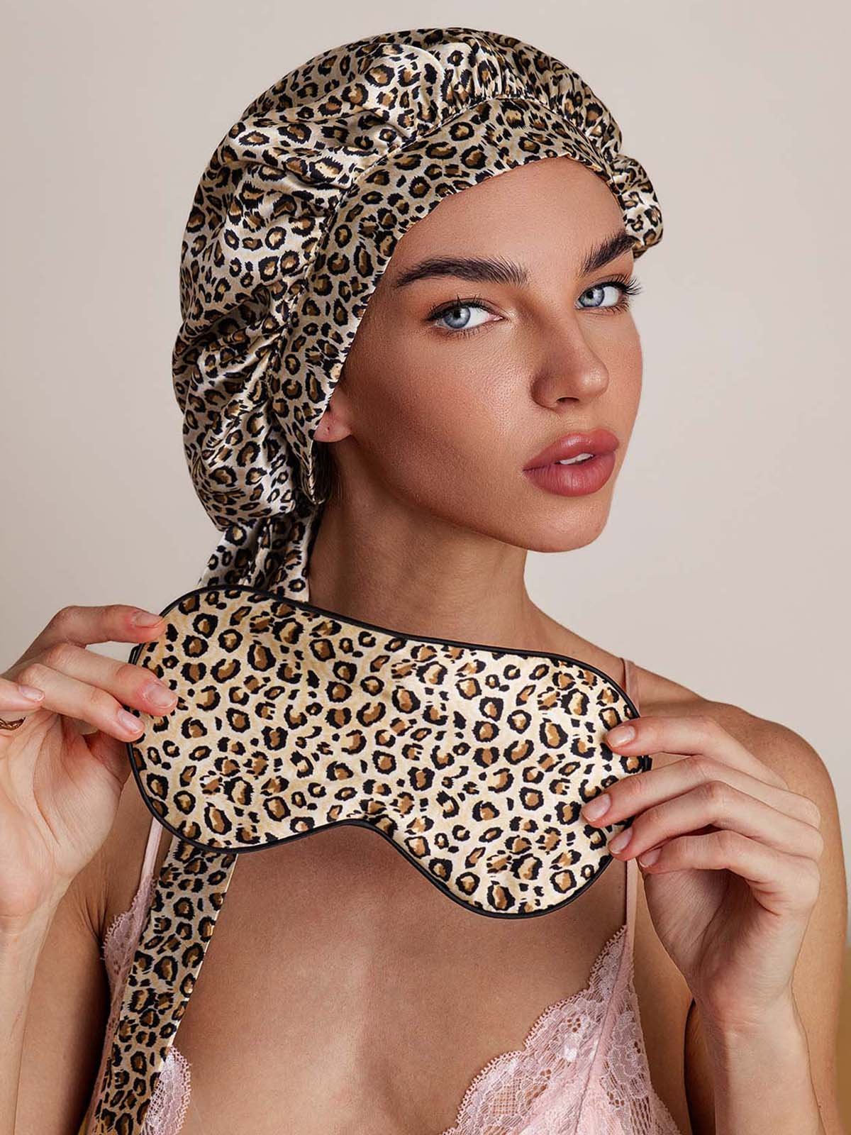 SilkSilky-CA Pure Silk Sleep Cap Leopard 001