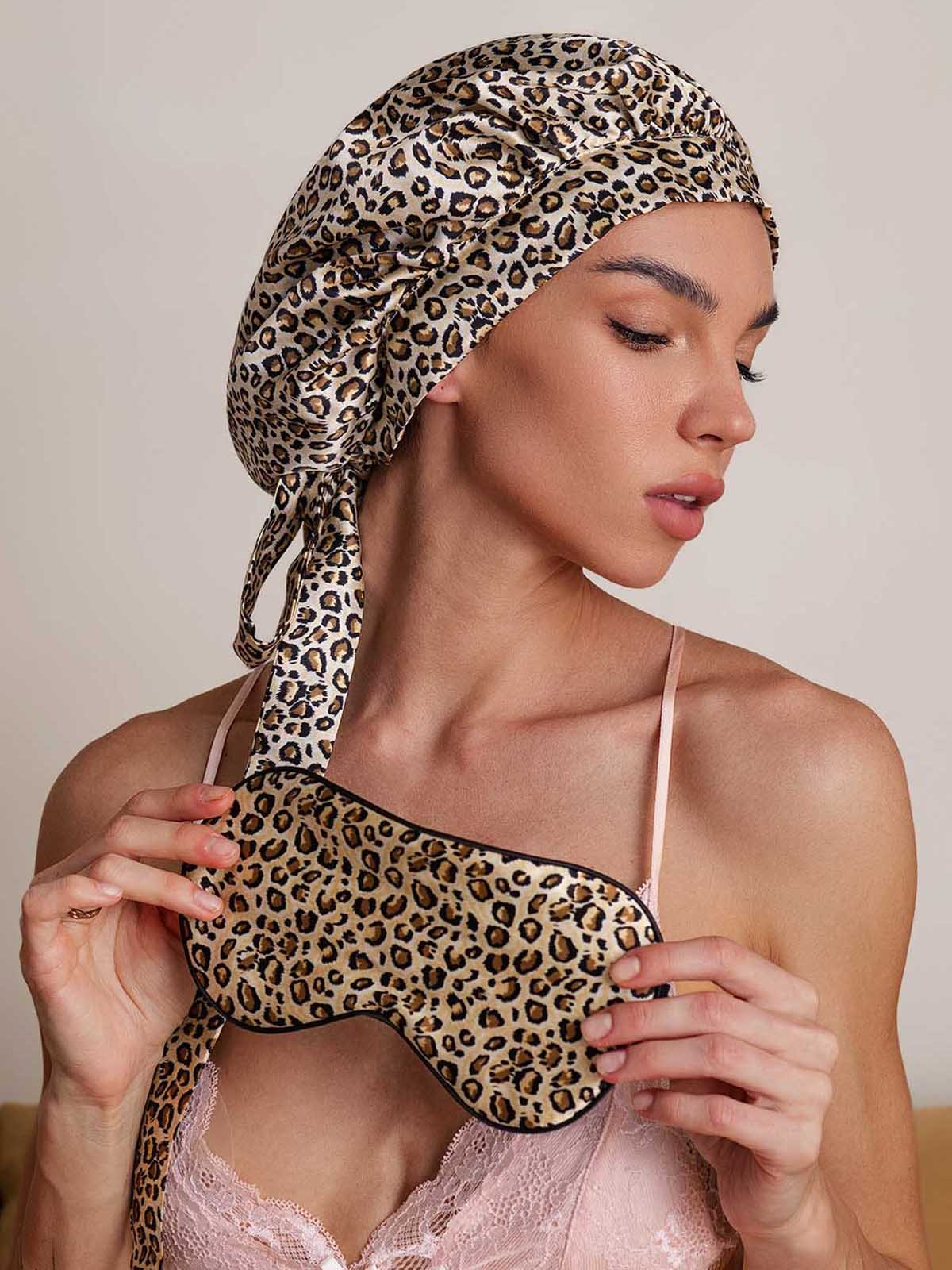SilkSilky-CA Pure Silk Sleep Cap Leopard 002