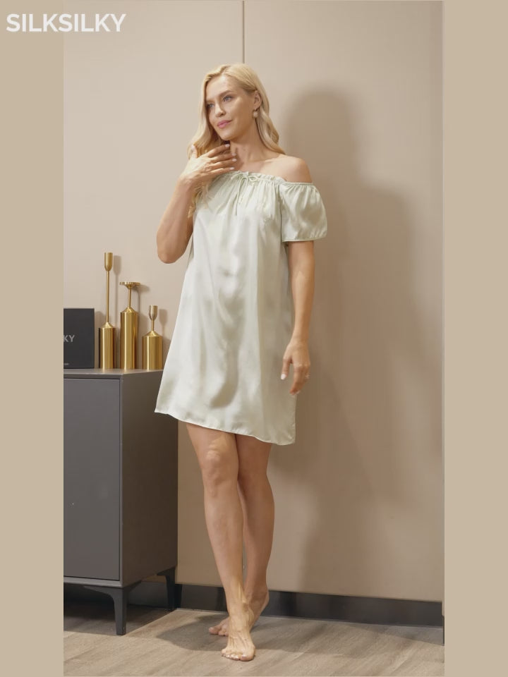 SilkSilky-CA Pure Silk Tie Neck Nightgown video 001