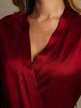 [Wine] SilkSilky-CA Half Sleeve Women's Robe 004