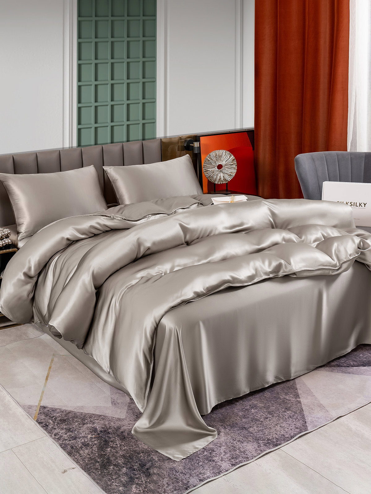 SilkSilky CA 25Momme Pure Silk Bedding Set Gray 003