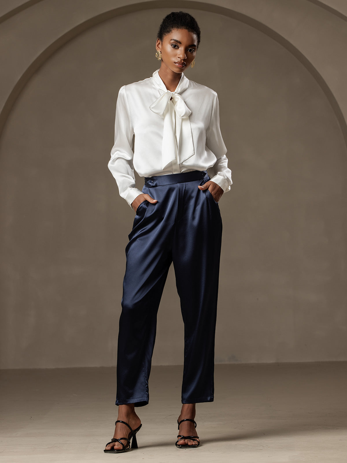 [Dark Blue] SilkSilky-CA 19Momme Silk Womens Pants 001