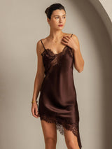 [Brown] SilkSilky-CA Pure Silk Asymmetric Dress 001