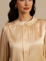 [Champagne] SilkSilky-CA 19Momme Long Sleeve Round Neck Blouse 005