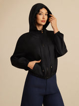 [Black] SilkSilky-CA 18Momme Silk Satin Surah Long Sleeve Stand Collar Women's Outerwear 005