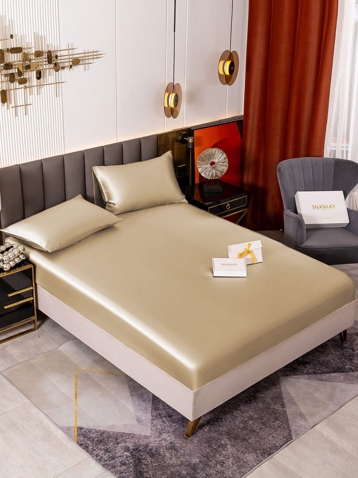 [Beige] SilkSilky-CA 19Momme Bedding Set 001