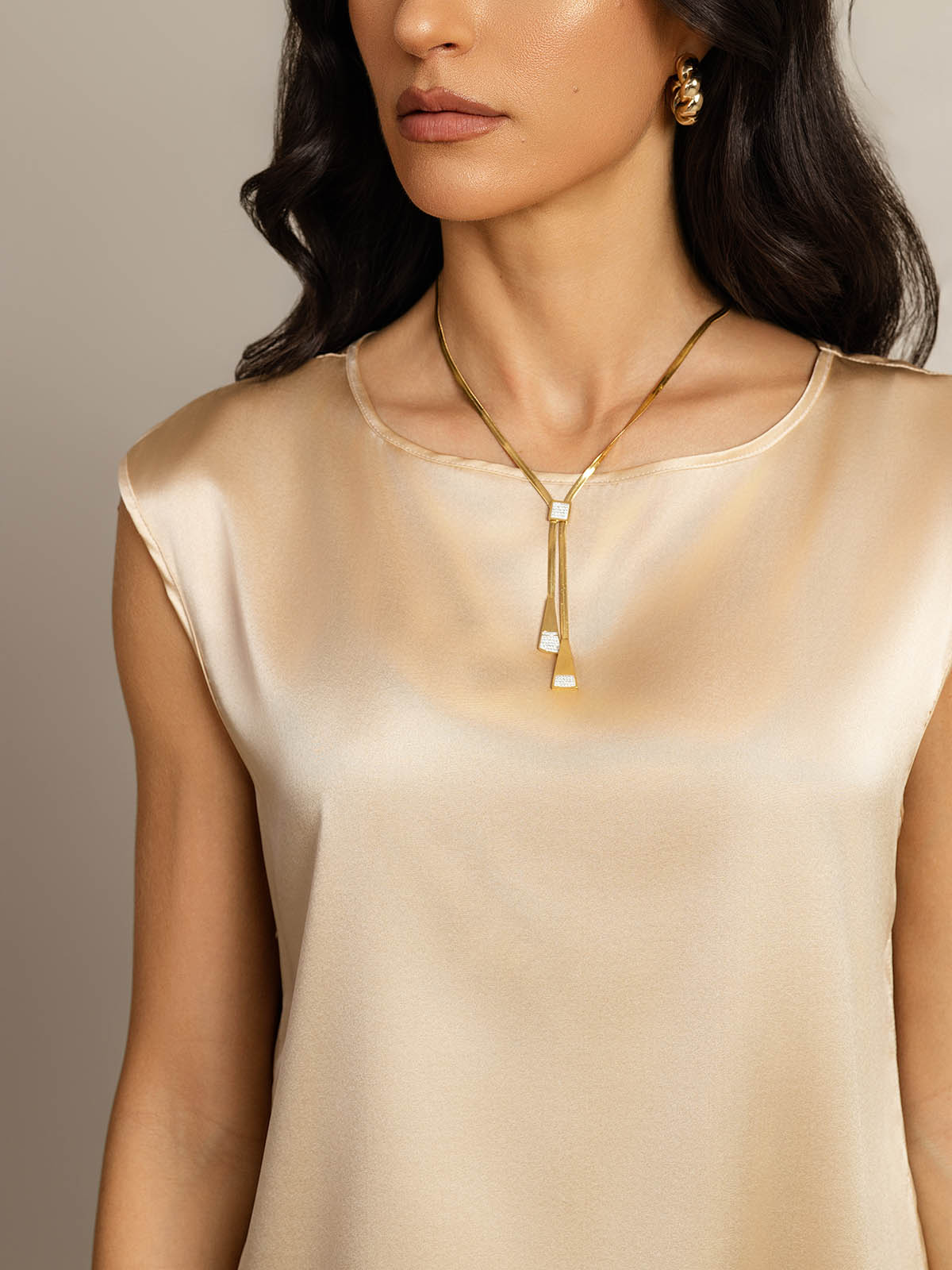 [Champagne] SilkSilky-CA 19Momme Silk Round Neck Women's T-Shirt 005