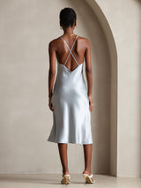[Grayish Blue] SilkSilky-CA Pure Silk Sleeveless V Neck Dress 002