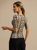 [Snakeskin] SilkSilky-CA 100% Silk Jersey Half Sleeve Scoop Neck Women's T-Shirt 002