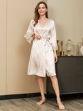 SilkSilky-CA Pure Silk 3/4 Sleeve Nightgown&Robe Set Ivory 006