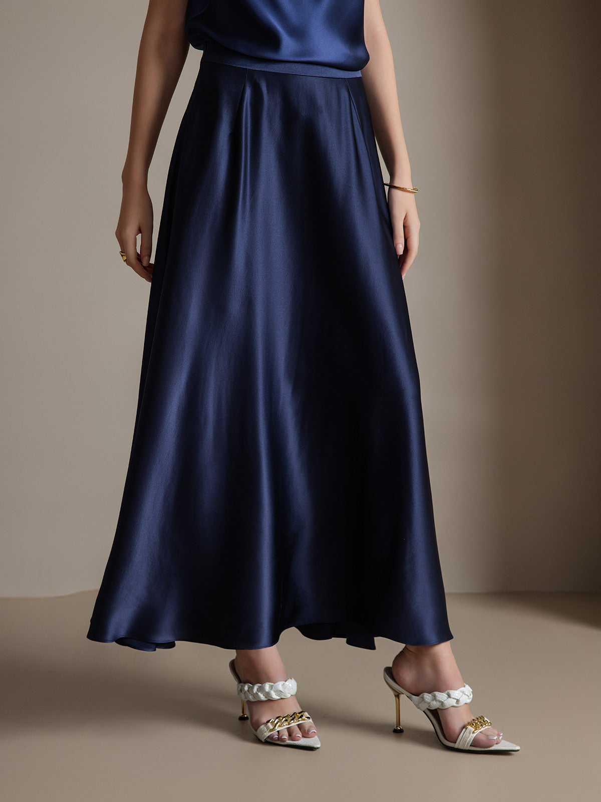 SilkSilky CA 19Momme Silk Skirt DarkBlue 003