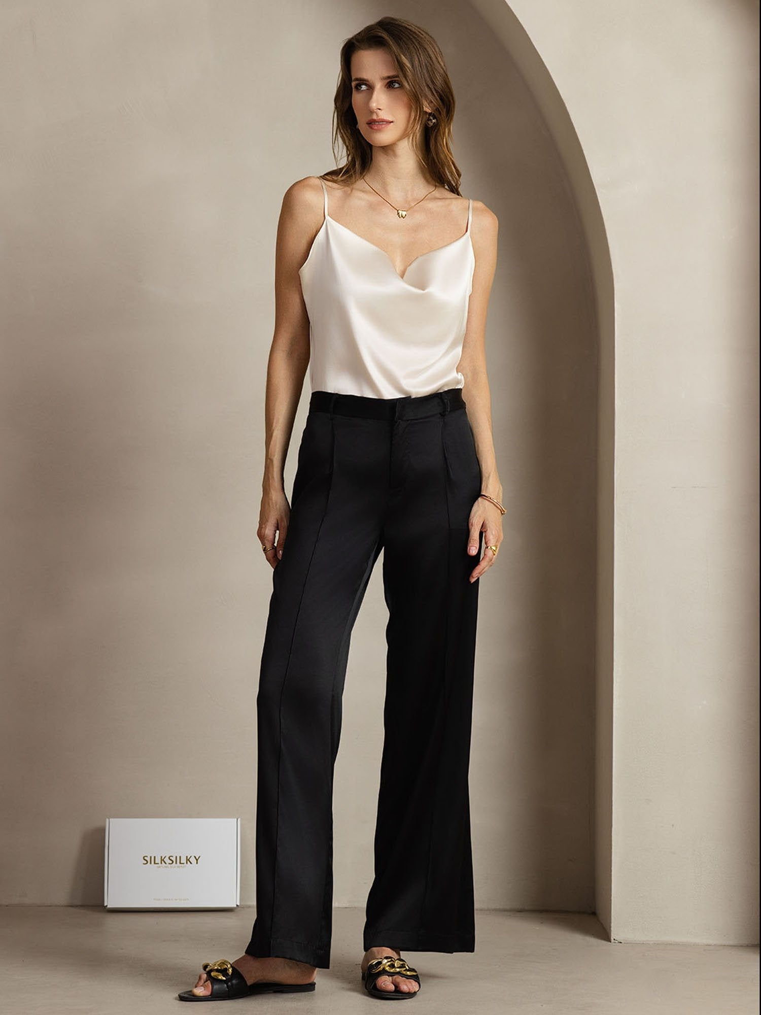 [Black] SilkSilky-CA 19Momme Silk Womens Pants 003