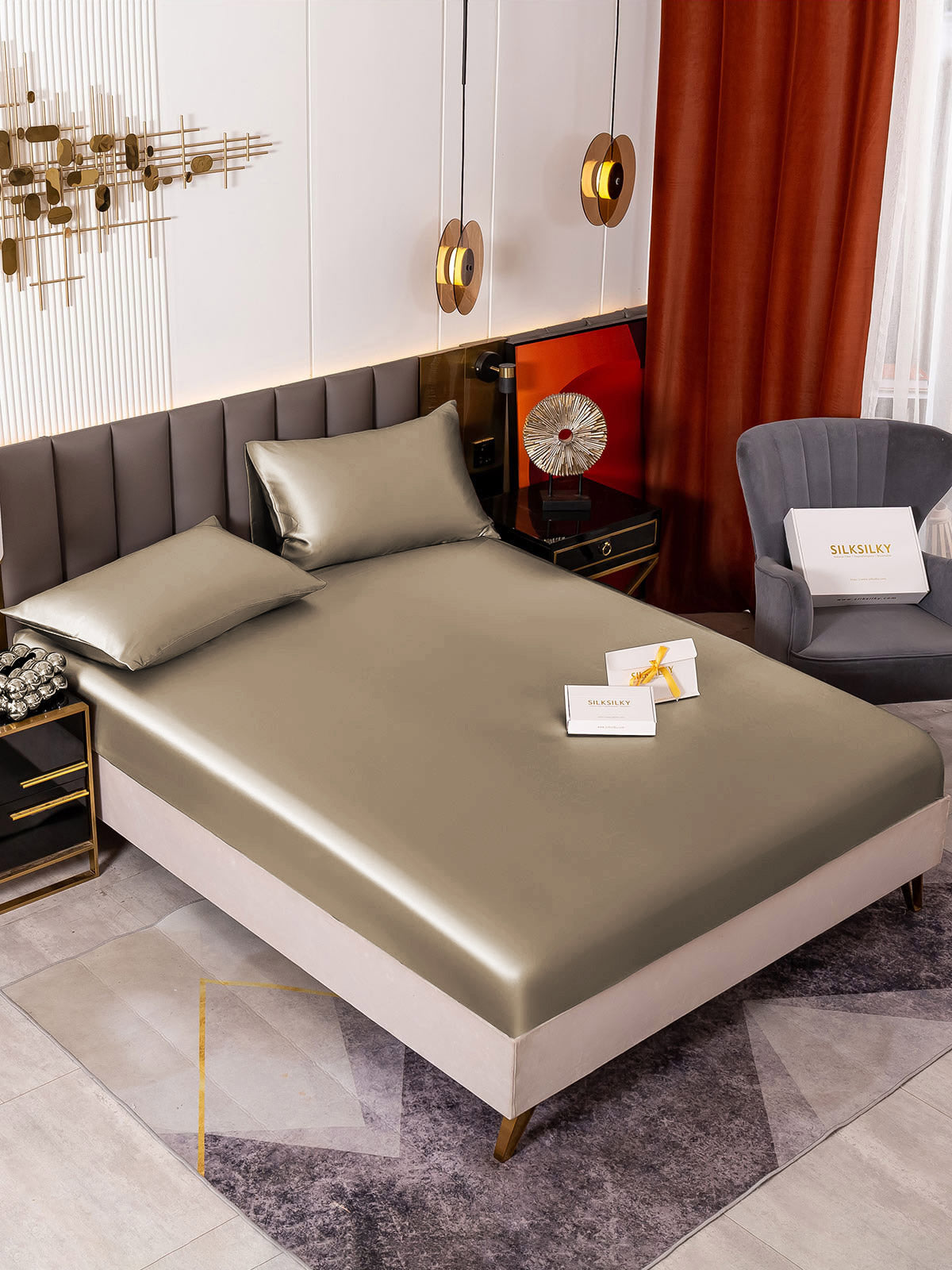 [Khaki] SilkSilky-CA 19Momme Bedding Set 001