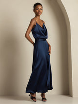 [Dark Blue] SilkSilky-CA Spaghetti Strap Cowl Neck Women's Outfit Sets 005