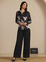 [Black] SilkSilky-CA Long Sleeve Lapel Collar Women's Shirt 008