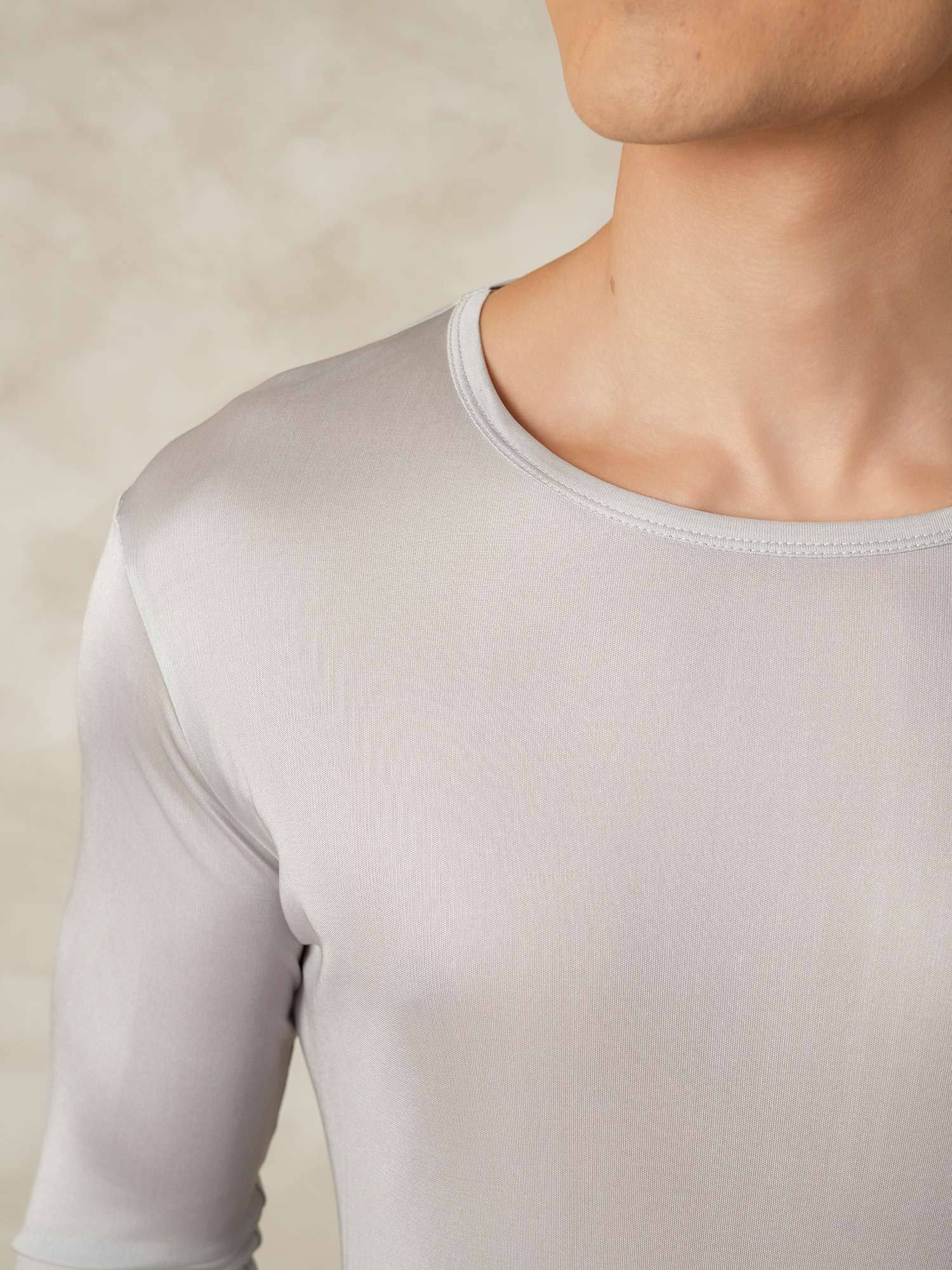 [Silver] SilkSilky-CA Silk Knitted Round Neck Men's Pajamas 005
