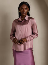 [Pale Mauve] SilkSilky-CA Long Sleeve Lapel Collar Women's Shirt 005