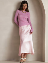 [Pink] SilkSilky-CA 19Momme Stretch Silk Charmeuse Skirt 007