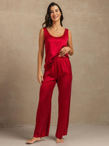 [Wine] SilkSilky-CA 19Momme Machine-Washable Silk Sleeveless Scoop Neck Women's Pajamas 004