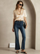 [Champagne] SilkSilky-CA 19Momme Silk Notched Neck Women's Shirt 007