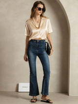 [Champagne] SilkSilky-CA Short Sleeve Lapel Collar Women's Shirt 007