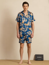 [Navy Dragon] SilkSilky-CA Short Sleeve Lapel Collar Men's Pajamas 003