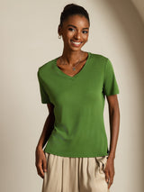 [Green] SilkSilky-CA Short Sleeve V Neck Women's T-Shirt 003