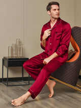 [Red] SilkSilky-CA Long Sleeve Notch Collar Men's Pajamas 006