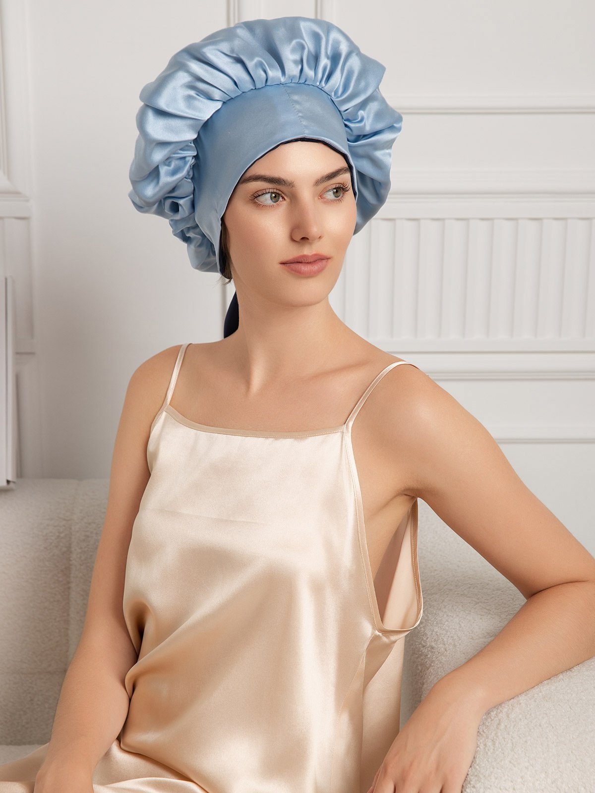 SilkSilky-CA Pure Silk Sleep Cap DarkBlue 008