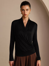 [Black] SilkSilky-CA Long Sleeve Wrap Women's Blouse 001