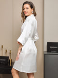 SilkSilky CA Pure Silk Half Sleeve Womens Robe White 002