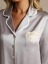 [Lavender] SilkSilky-CA Pure Silk Lapel Collar Nightshirt 004