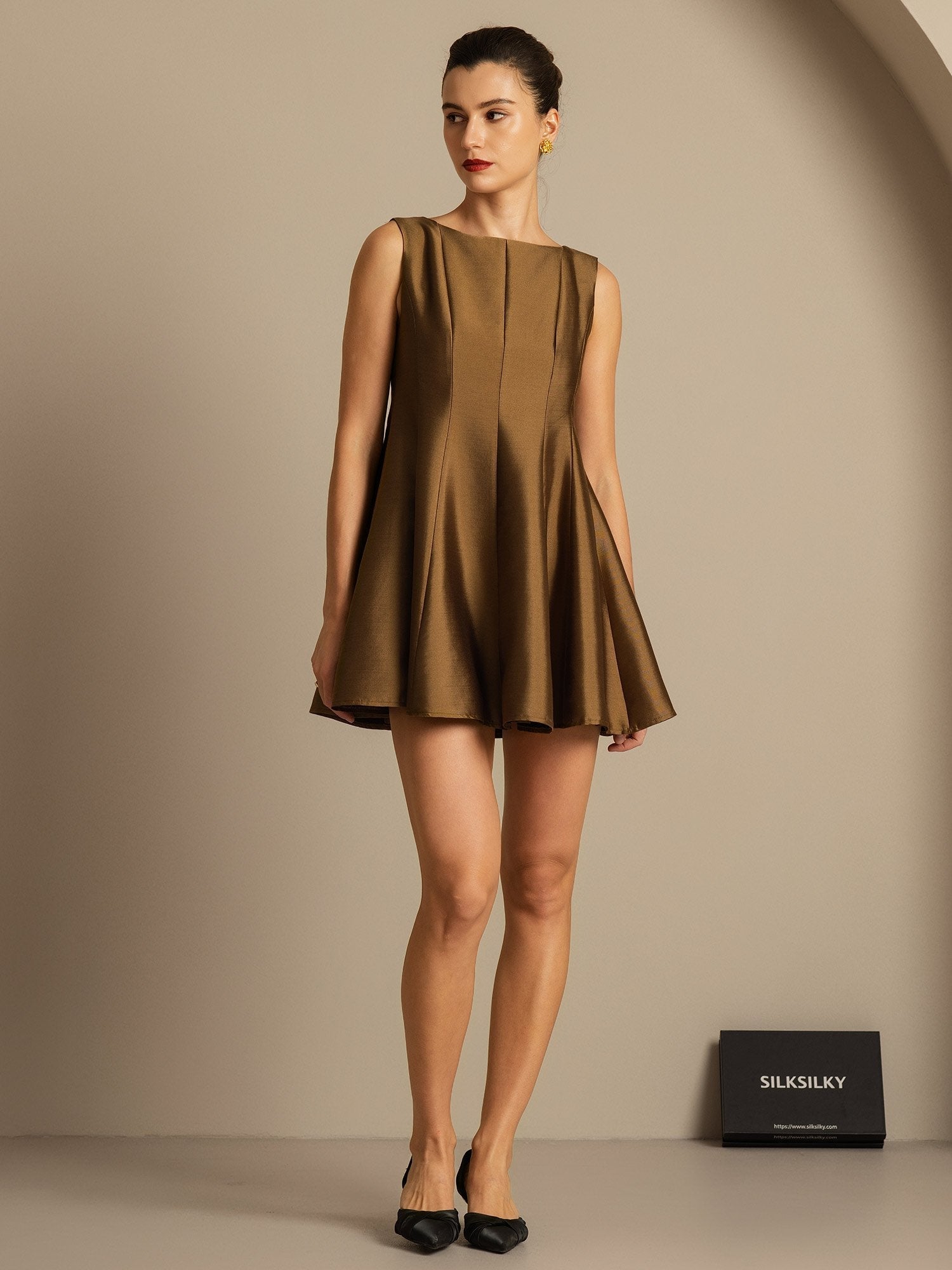 [Bronze] SilkSilky-CA 32Momme Silk-Wool Blend Dress 001,