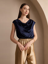[Dark Blue] SilkSilky-CA Cap Sleeve Cowl Neck Women's T-Shirt 003