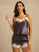 [Purple Gray] SilkSilky-CA Spaghetti Strap V Neck Camisole Set 003