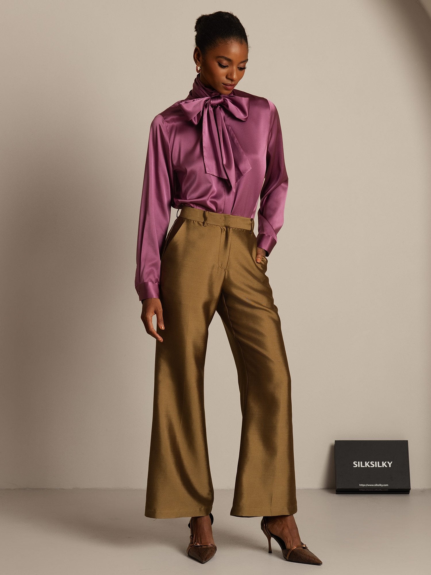 [Bronze] SilkSilky-CA 32Momme Silk-Wool Blend Womens Pants 003,