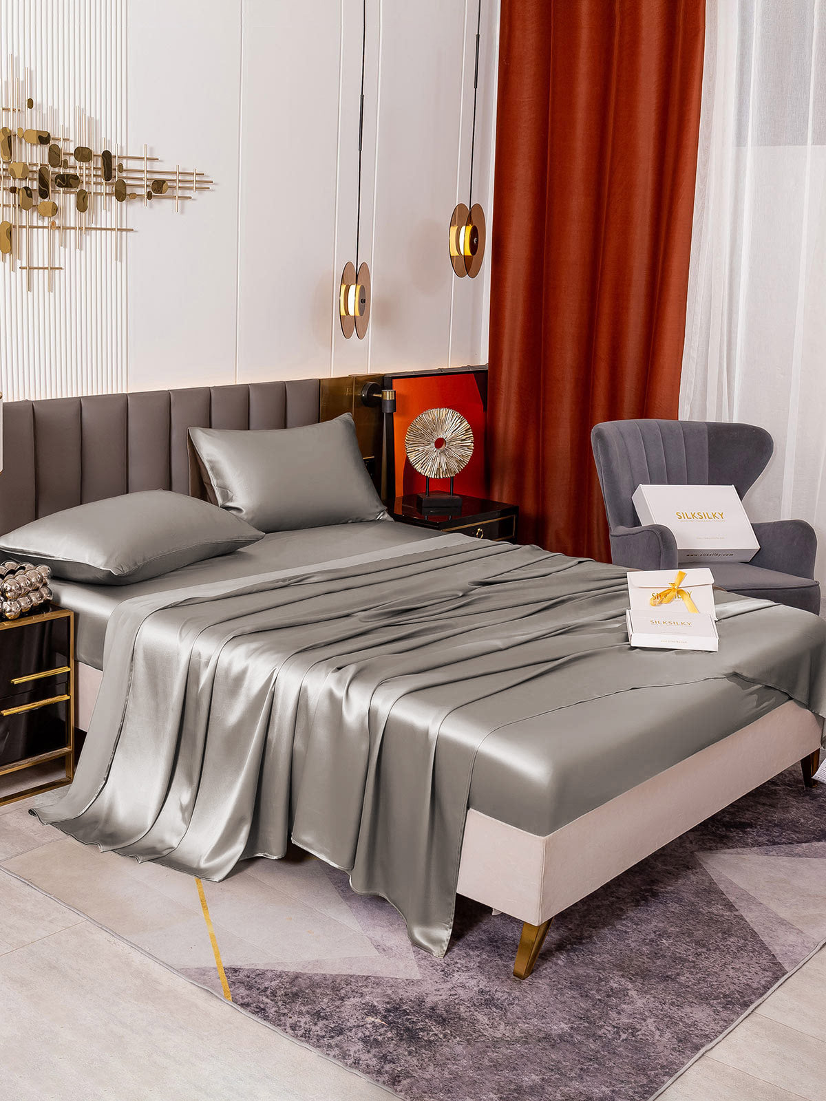 [Gray] SilkSilky-CA 19Momme Pure Silk Bedding Set 005