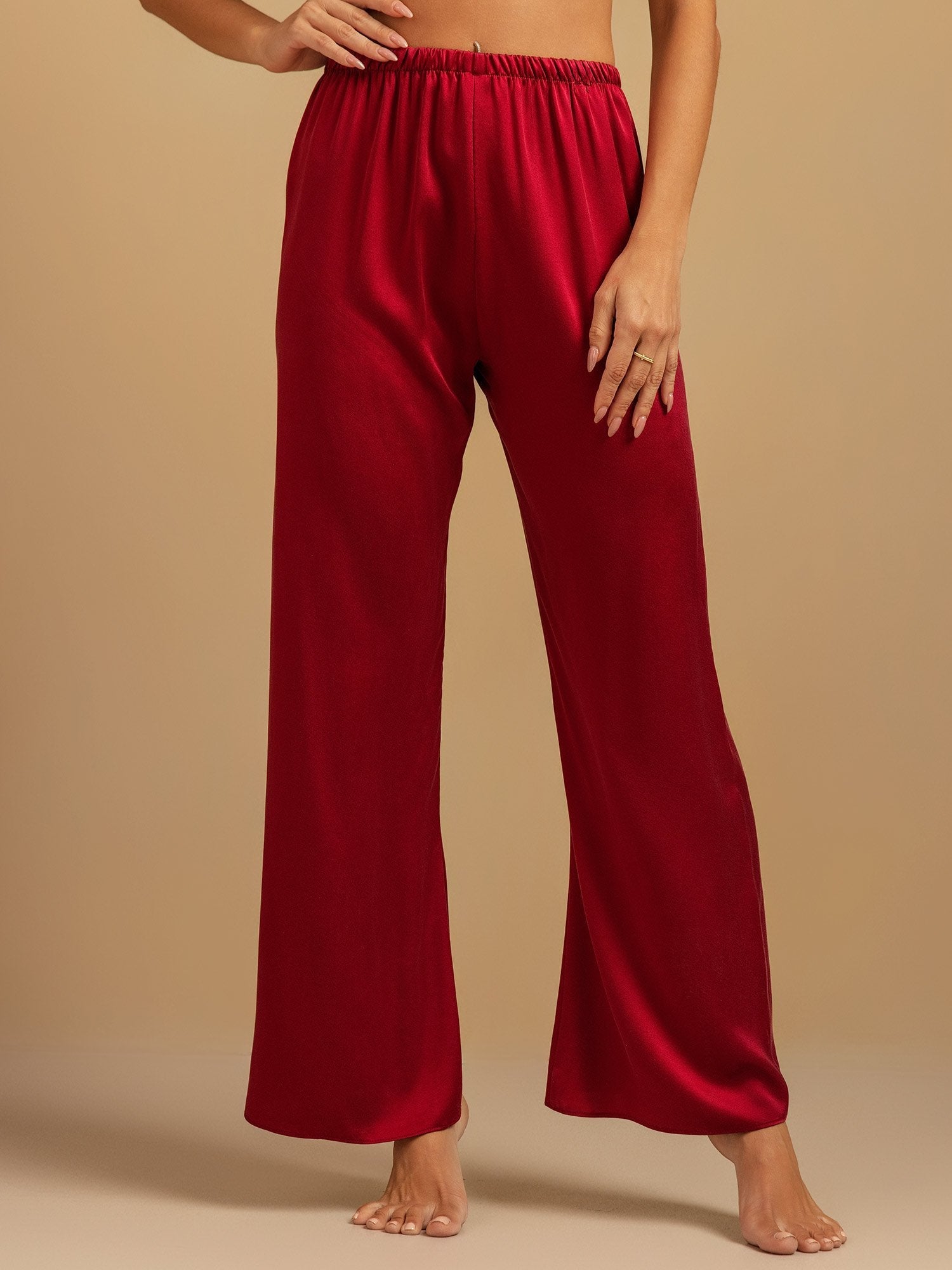 [Wine] SilkSilky-CA 19Momme Washable Silk Womens Sleep Bottoms 003,