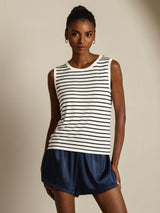 [White Stripe] SilkSilky-CA Sleeveless Round Neck Camisole 005