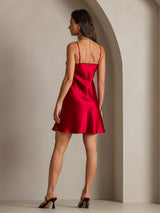 [Wine] SilkSilky-CA Spaghetti Strap V Neck Dress 002