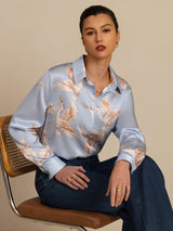 [Light Blue] SilkSilky-CA Long Sleeve Lapel Collar Women's Shirt 001