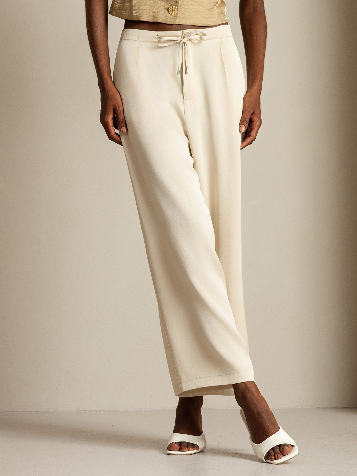 [Beige] SilkSilky-CA 19Momme Silk Womens Pants 007