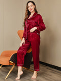 SilkSilky CA Long Sleeve Lapel Women's Pajamas Wine 003