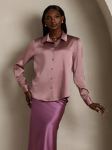 [Pale Mauve] SilkSilky-CA Long Sleeve Lapel Collar Women's Shirt 004