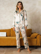 [Tropical Jungle] SilkSilky-CA Pure Silk Notch Collar Women's Pajamas 009,