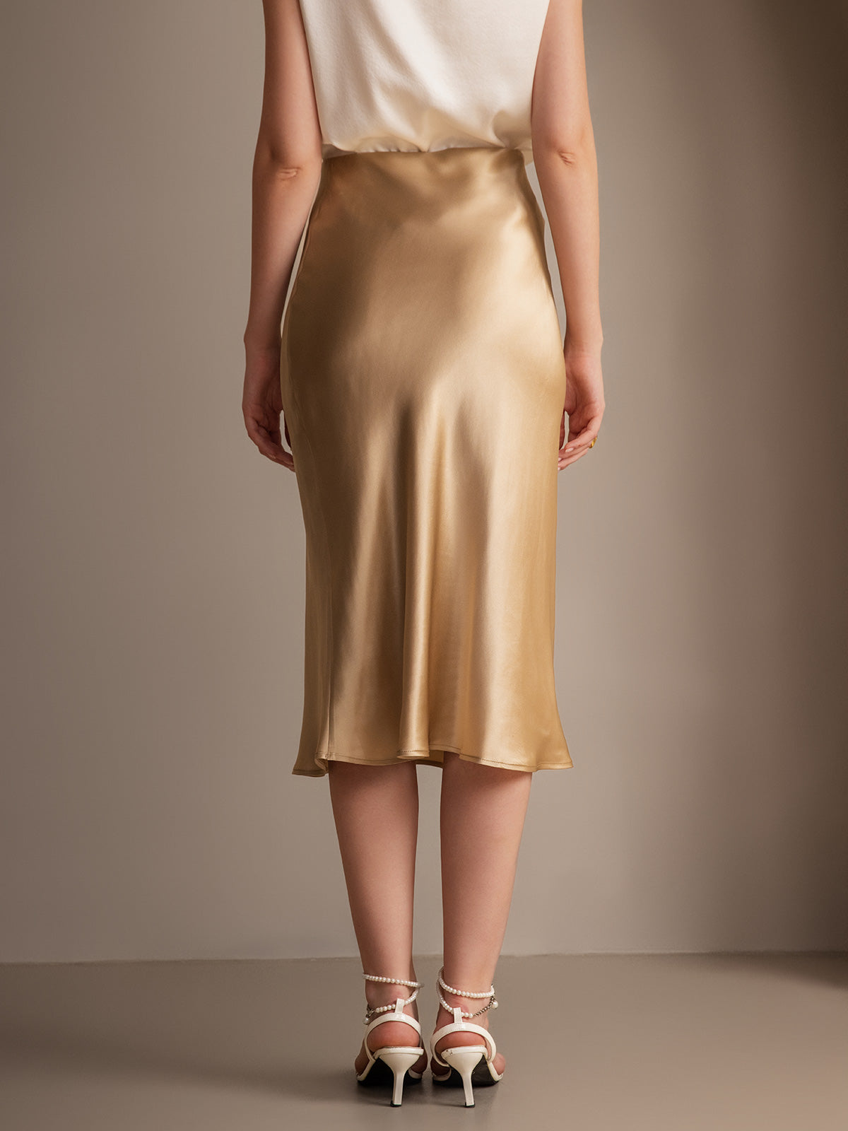 [Champagne] SilkSilky-CA 19Momme Pure Silk Skirt 002,