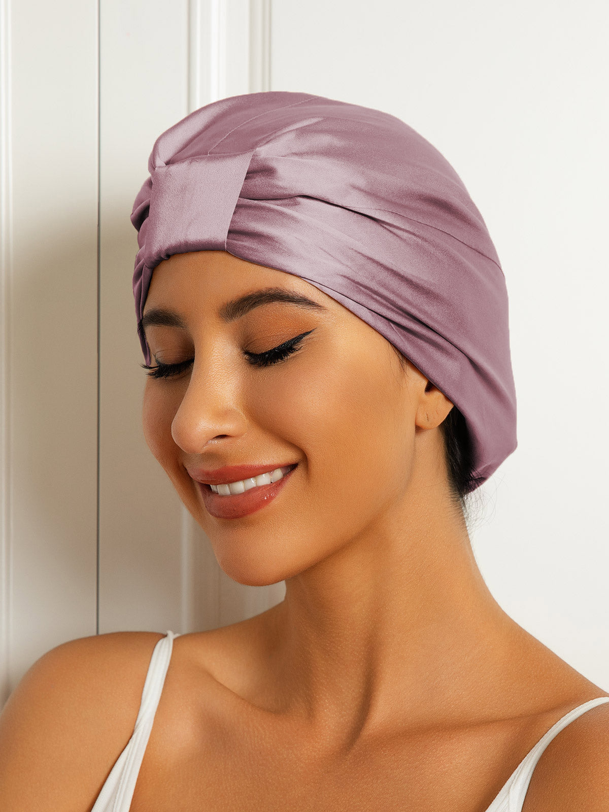 SilkSilky-CA Pure Silk Sleep Cap PaleMauve 001