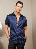 SilkSilky CA Silk Short Sleeve Collar Men's Shirt DarkBlue 008