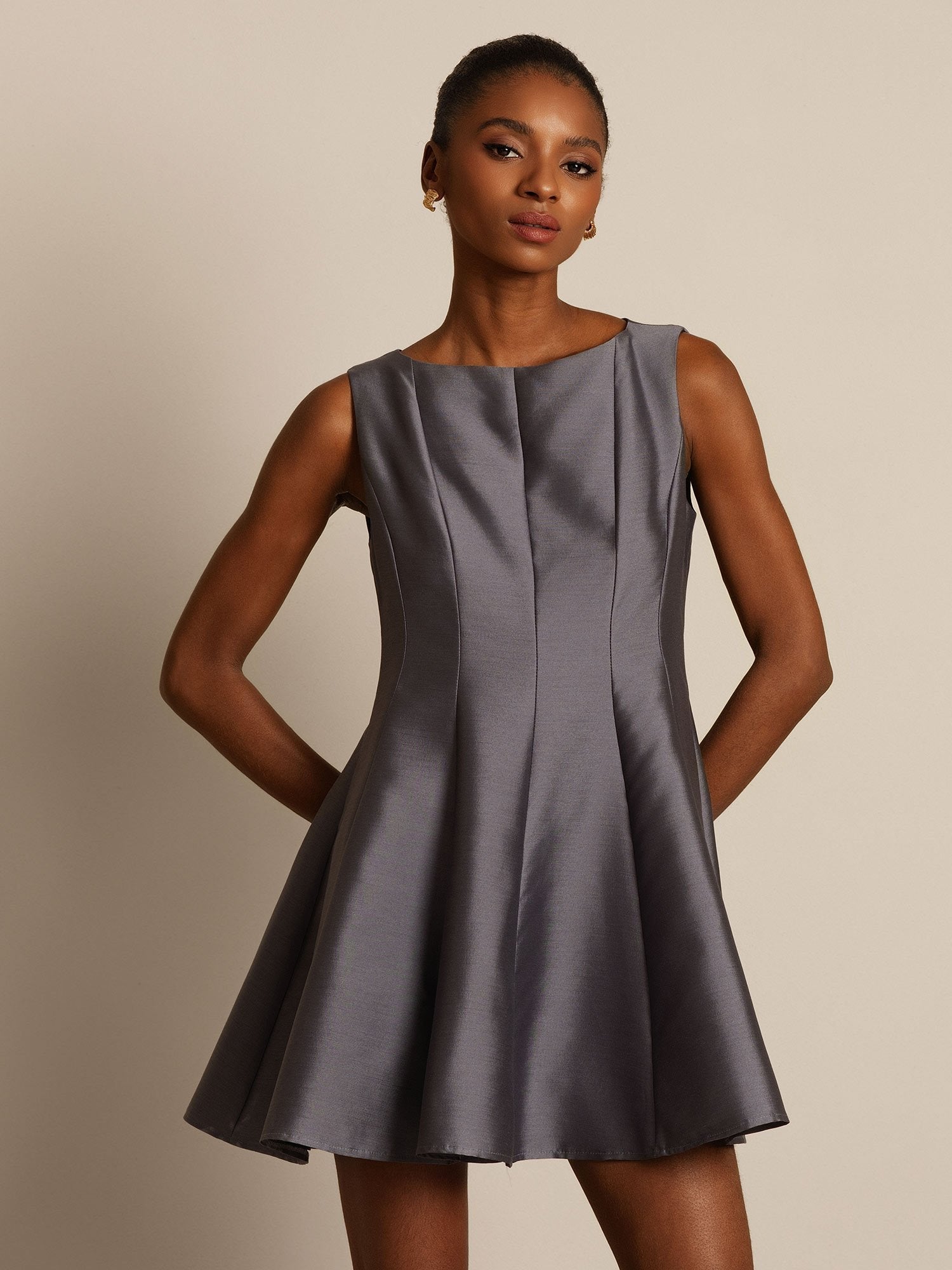 [Gray] SilkSilky-CA 32Momme Silk-Wool Blend Dress 007,