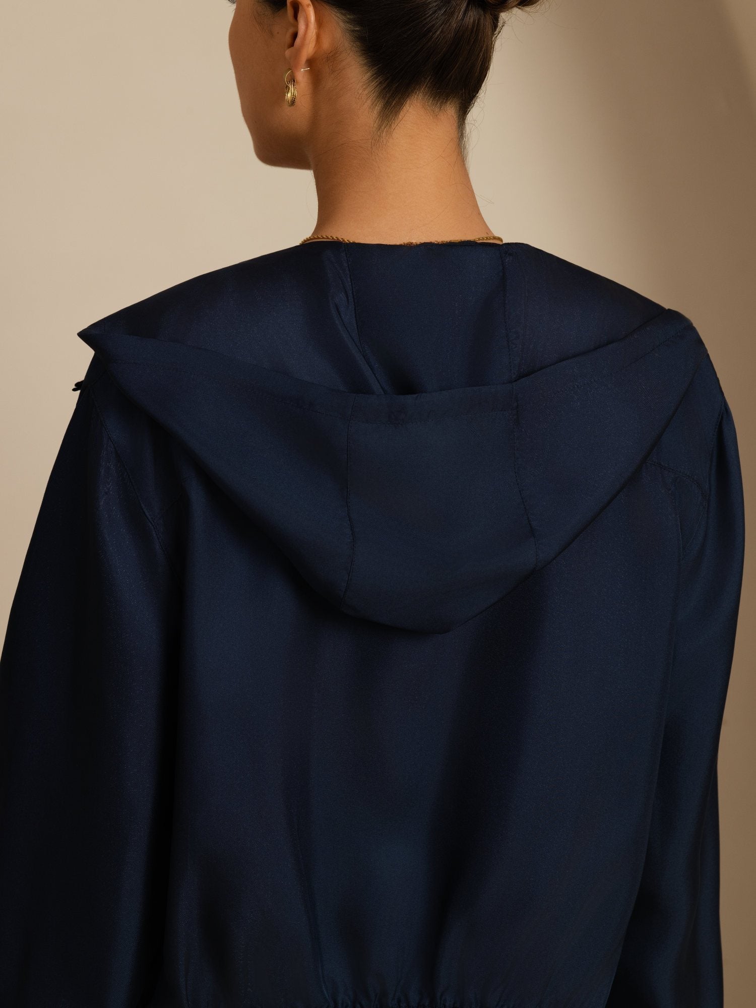 [DarkBlue] SilkSilky-CA 18Momme Silk Satin Surah Long Sleeve Stand Collar Women's Outerwear 005